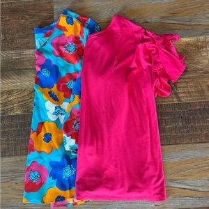 Bundle. Floral V-Neck & Hot Pink Tee w/ Tie Detail